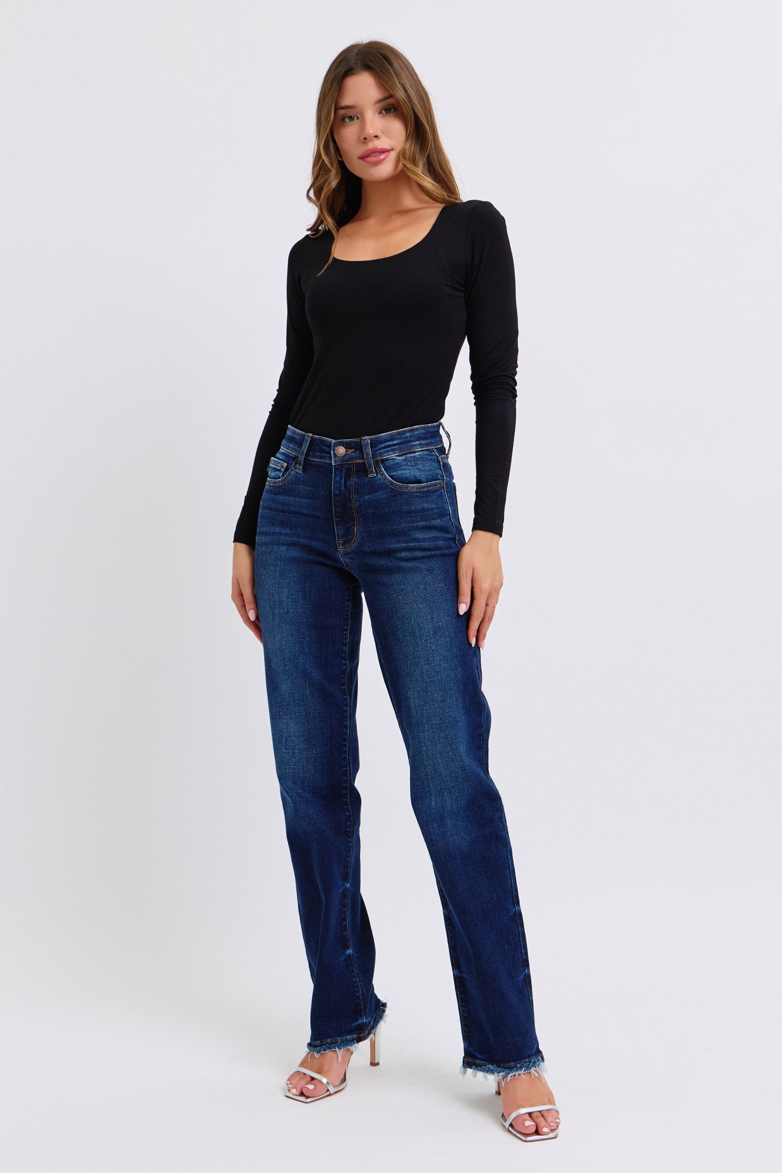 Judy Blue Full Size Raw Hem Straight Leg Jeans - NeoKira Unlimited