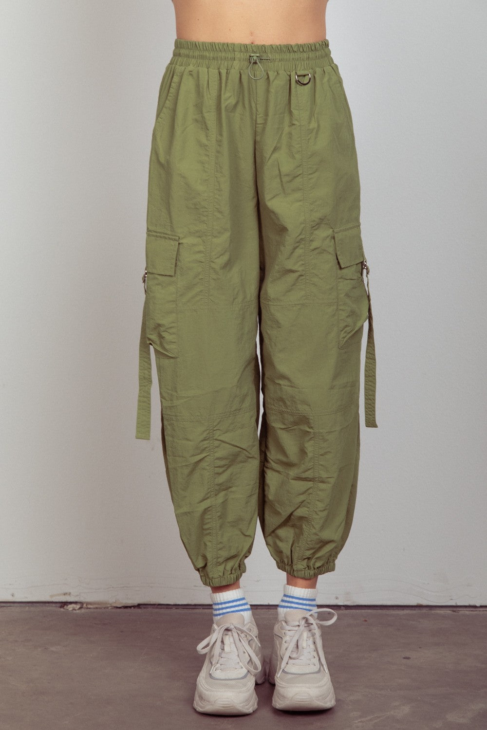 VERY J Elastic Waist Woven Cargo Pants Pants Trendsi Olive S 