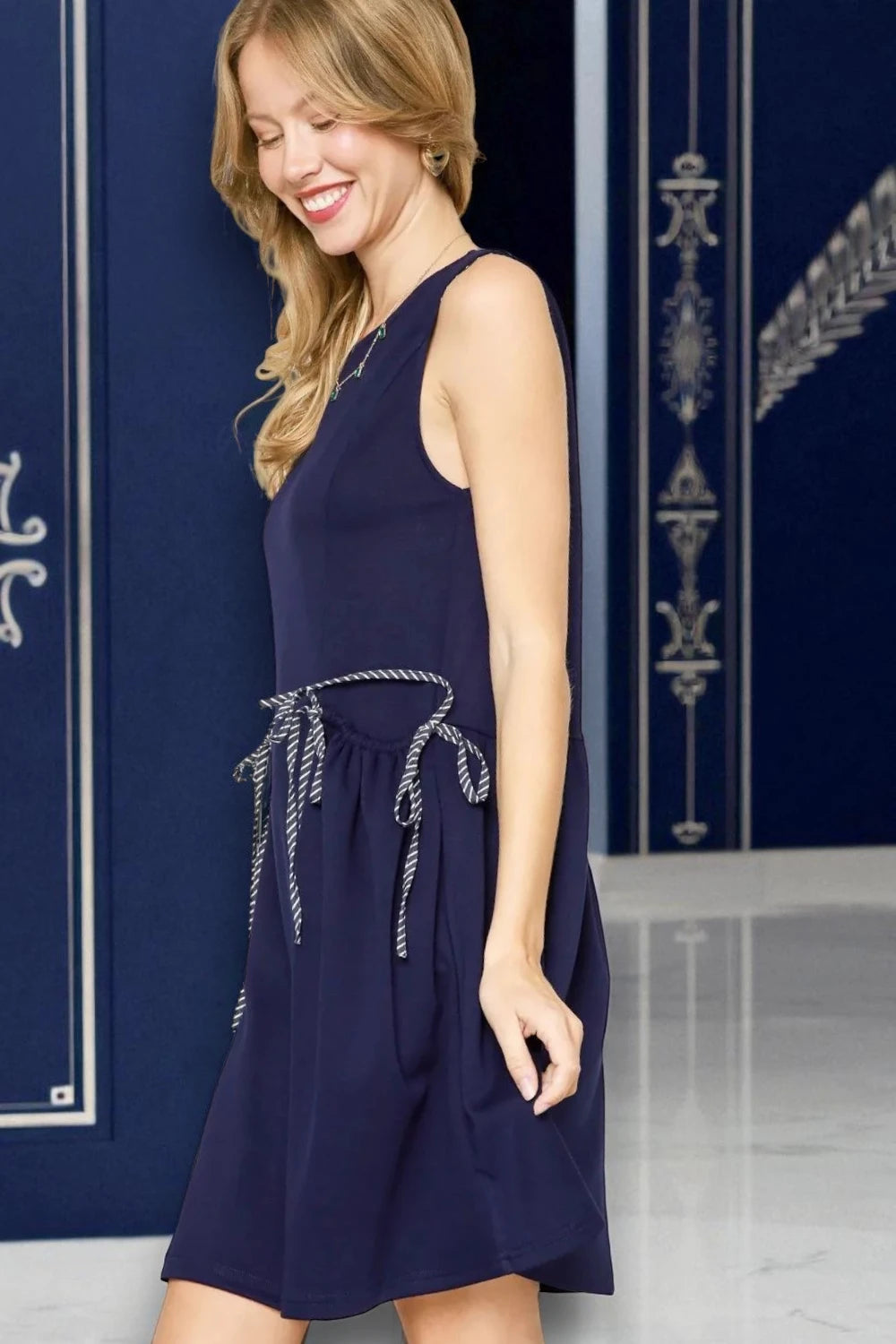 Umgee Round Neck Sleeveless Tank Dress with Pockets - NeoKira Unlimited