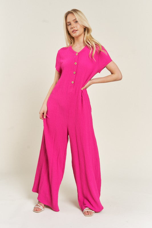 Jade By Jane Textured Short Sleeve Jumpsuit Jumpsuits Jade By Jane   