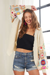 ADORA Full Size Contrast Crochet Open Front Long Sleeve Cardigan - NeoKira Unlimited