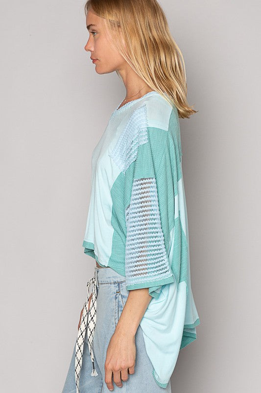 POL High-Low Contrast V-Neck Top - NeoKira Unlimited