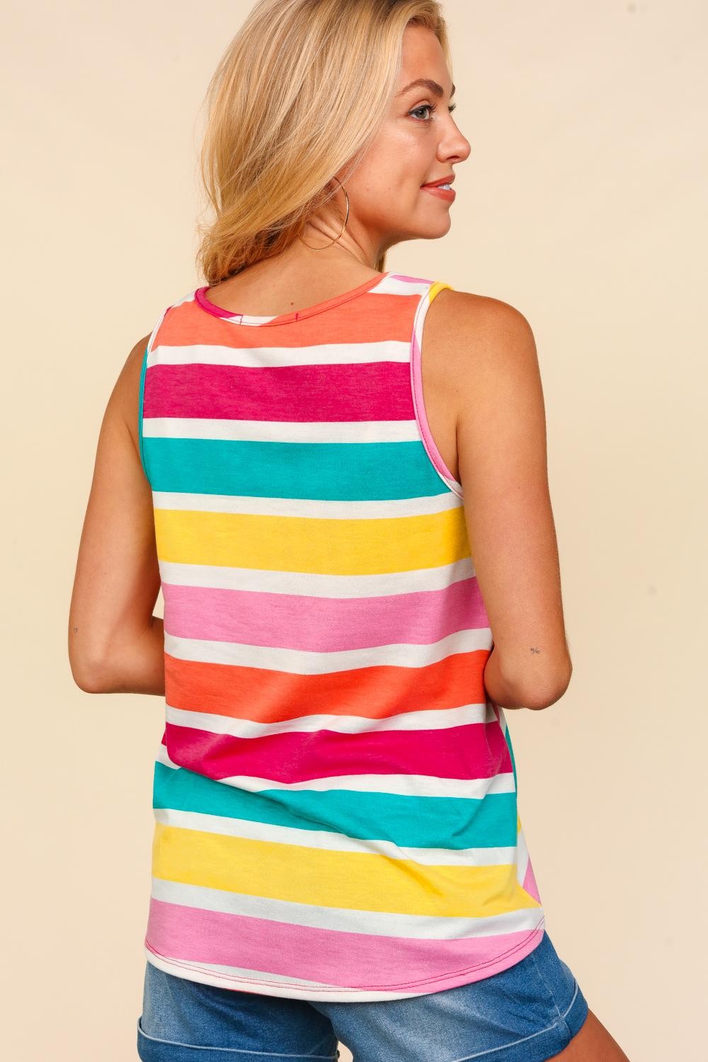 Haptics Round Neck Striped Knit Tank - NeoKira Unlimited