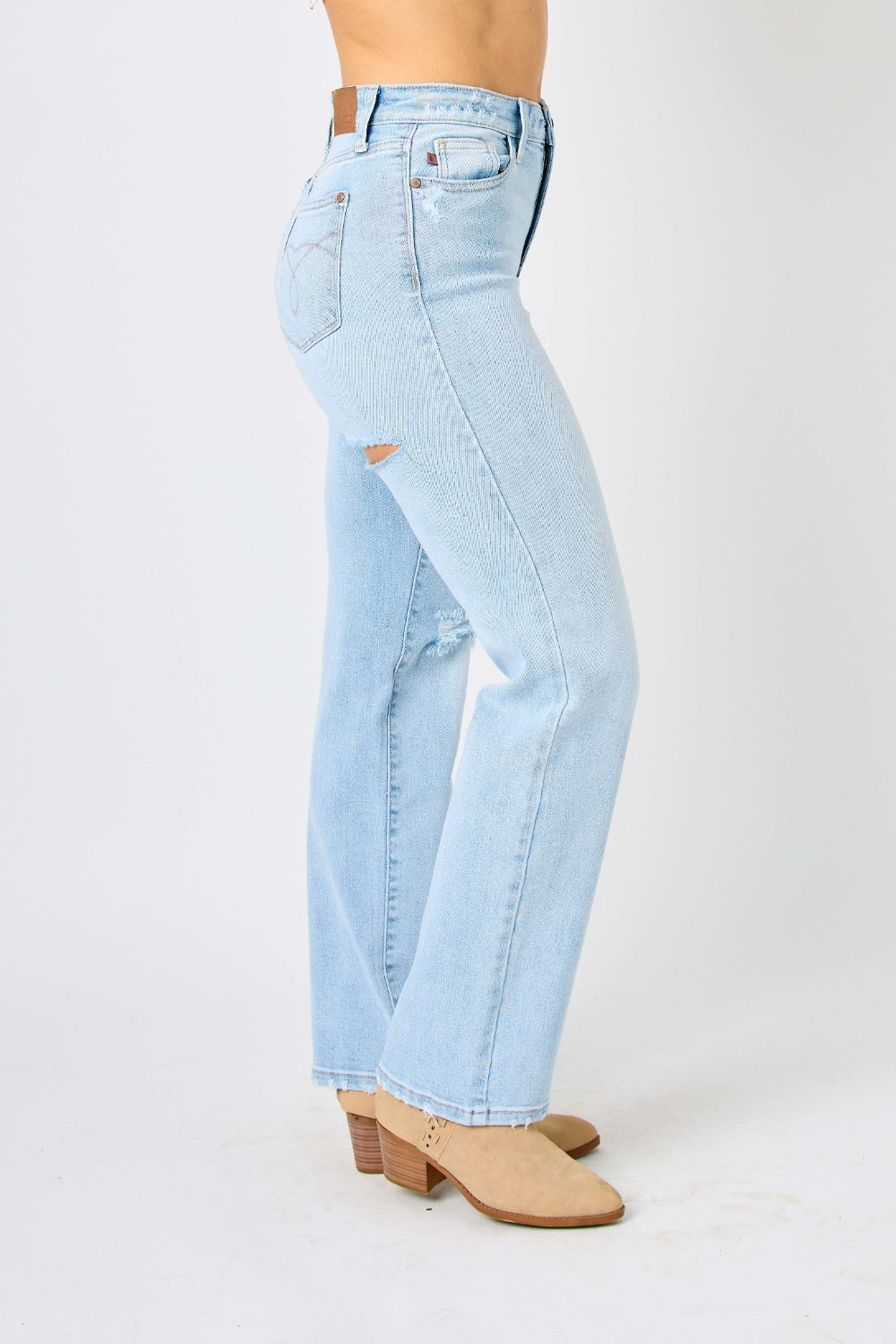 Judy Blue Full Size High Waist Distressed Straight Jeans Jeans Trendsi   