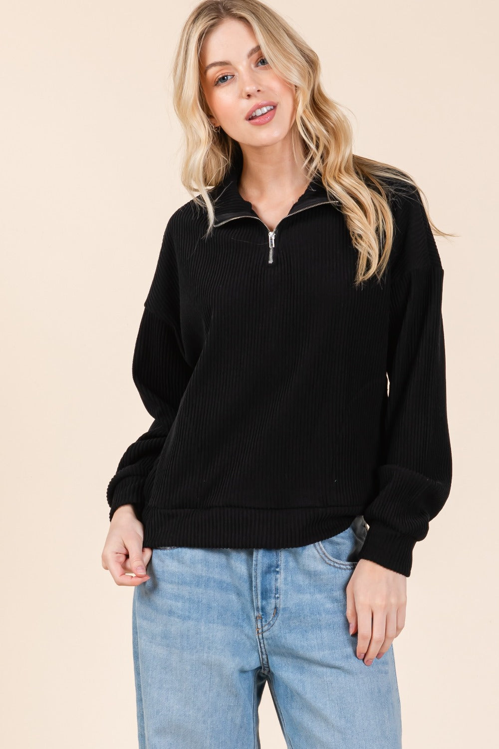 BOMBOM Quarter Zip Long Sleeve Sweatshirt with Pockets - NeoKira Unlimited