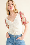 And The Why Full Size Floral Print Textured Sleeve Knit Top Top Trendsi Ivory S 