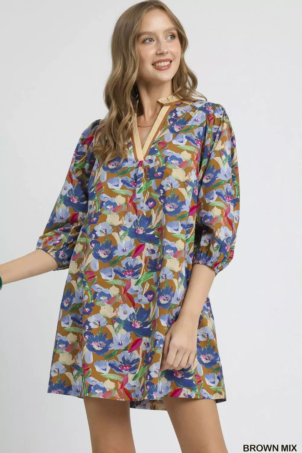 Umgee Boho Chic Floral Balloon Sleeve Mini Dress - NeoKira Unlimited