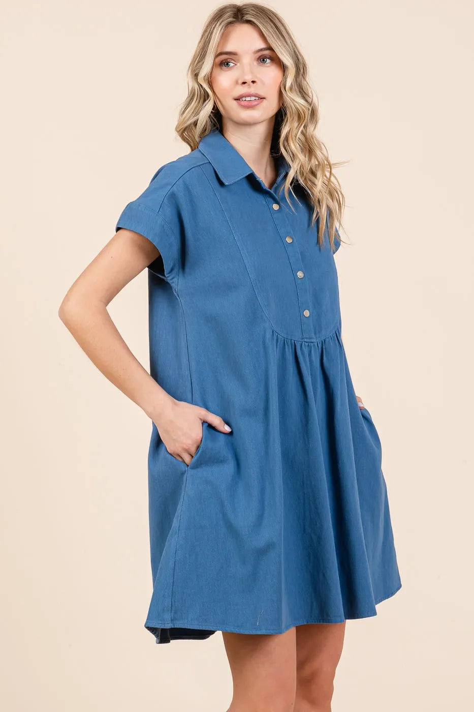 Mittoshop Twill Short Sleeve Collared Mini Dress - NeoKira Unlimited