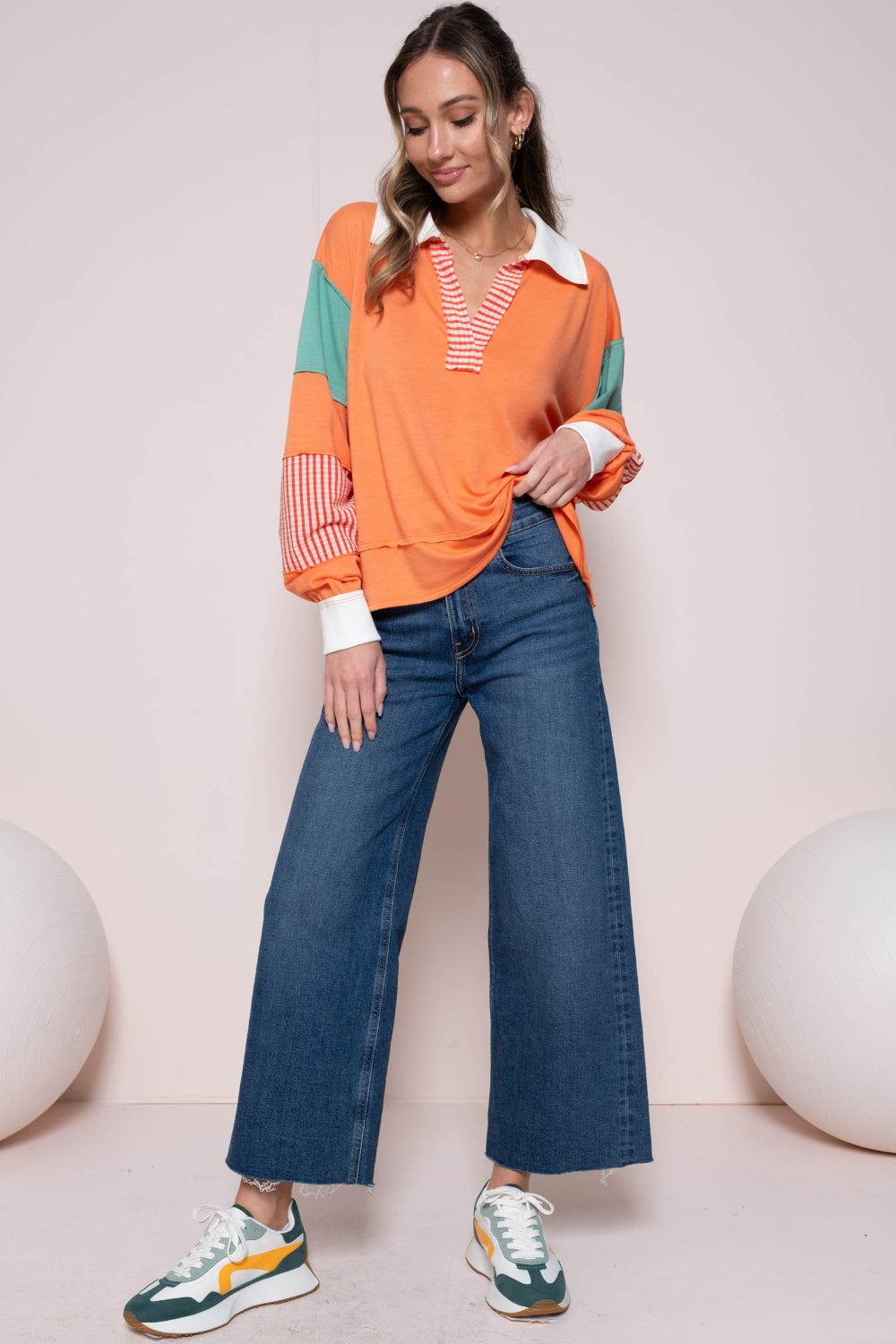 Hailey & Co Color Block Top with Striped Panel Top Trendsi   