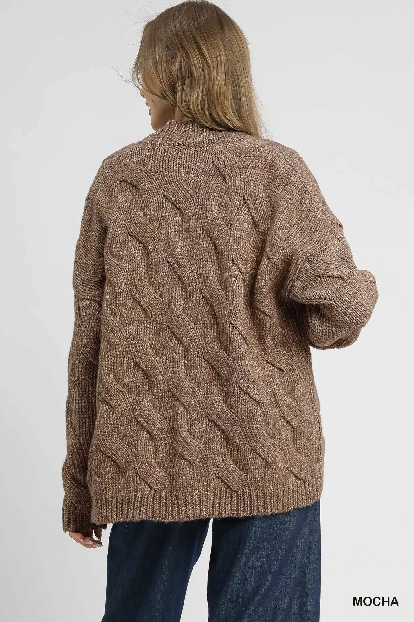 Umgee Chunky Cable Knit Open Front Cardigan Cozy Boho Style - NeoKira Unlimited