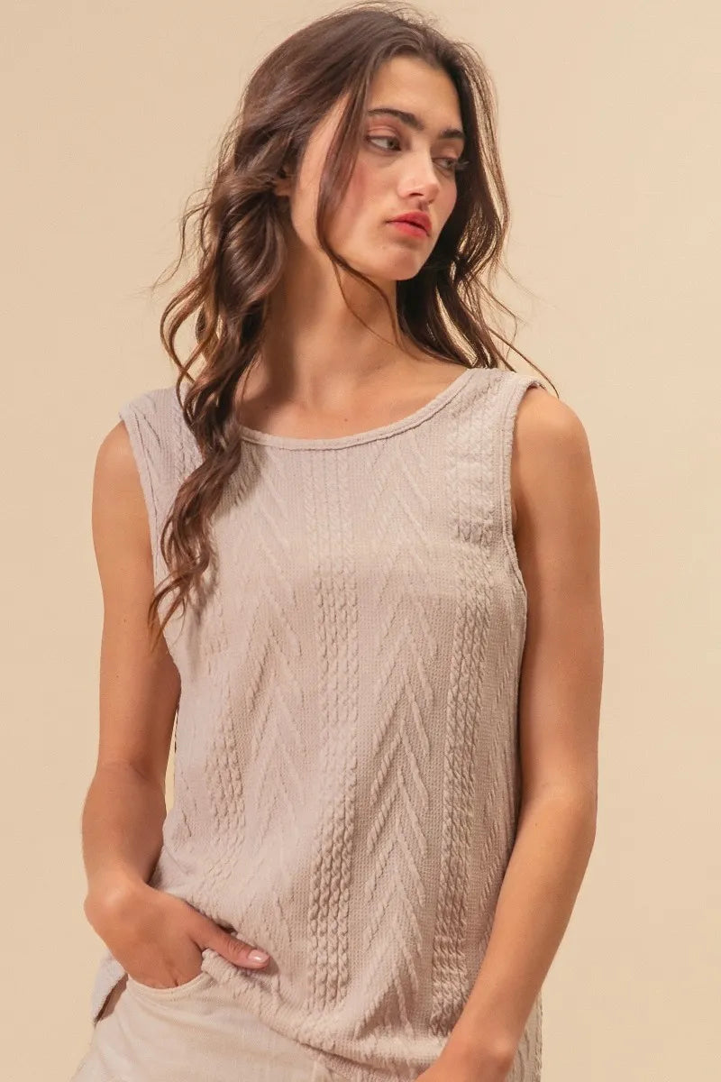 BiBi Textured Sweather Knit Twist Back Sleeveless Top - NeoKira Unlimited
