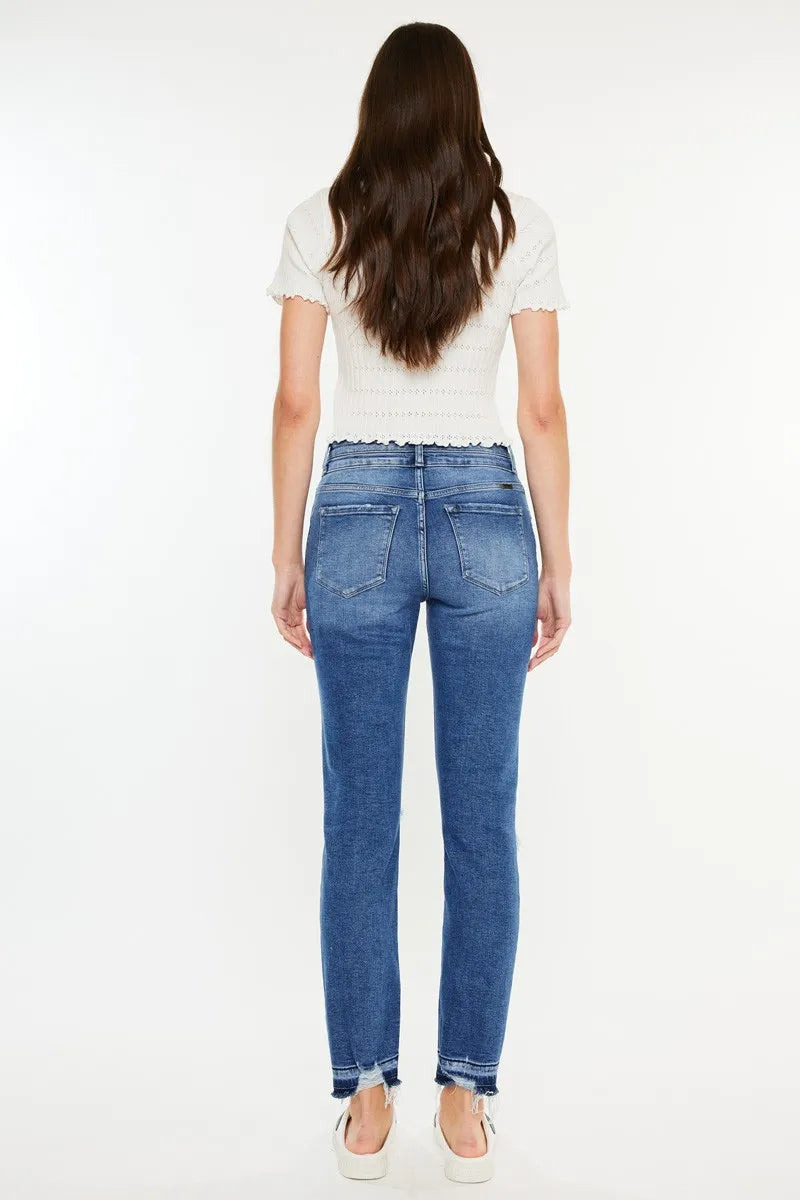 Kancan High Rise Distressed Slim Straight Jeans - NeoKira Unlimited