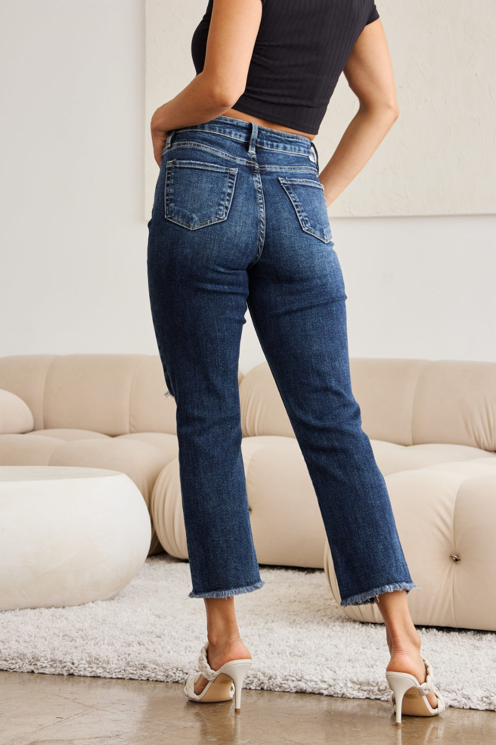RFM Full Size Tummy Control Distressed High Waist Raw Hem Jeans - NeoKira Unlimited