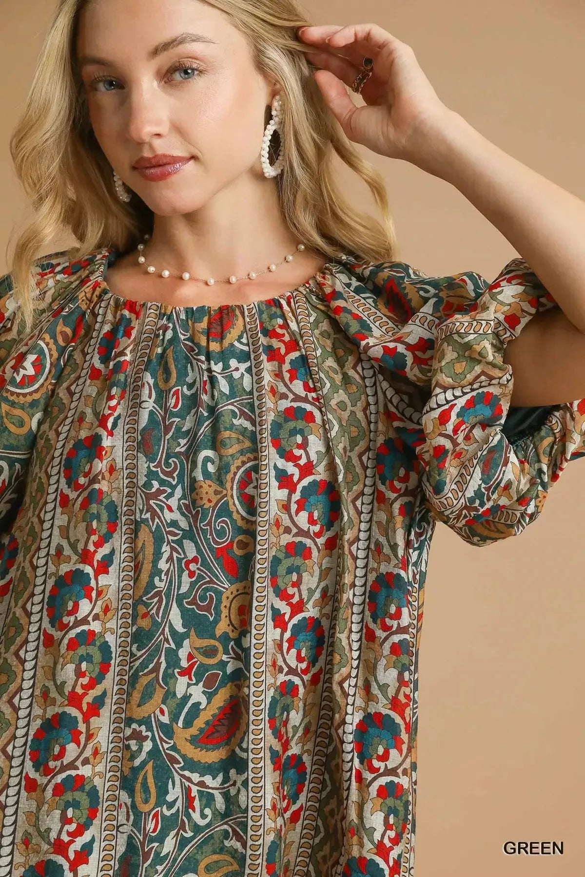 Umgee Boho Floral Stripe Puff Sleeve Blouse - NeoKira Unlimited