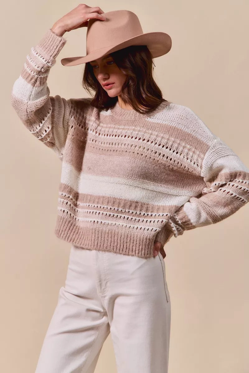 SO ME Variegated Stripe Textured Sweater Boho Cozy Style - NeoKira Unlimited