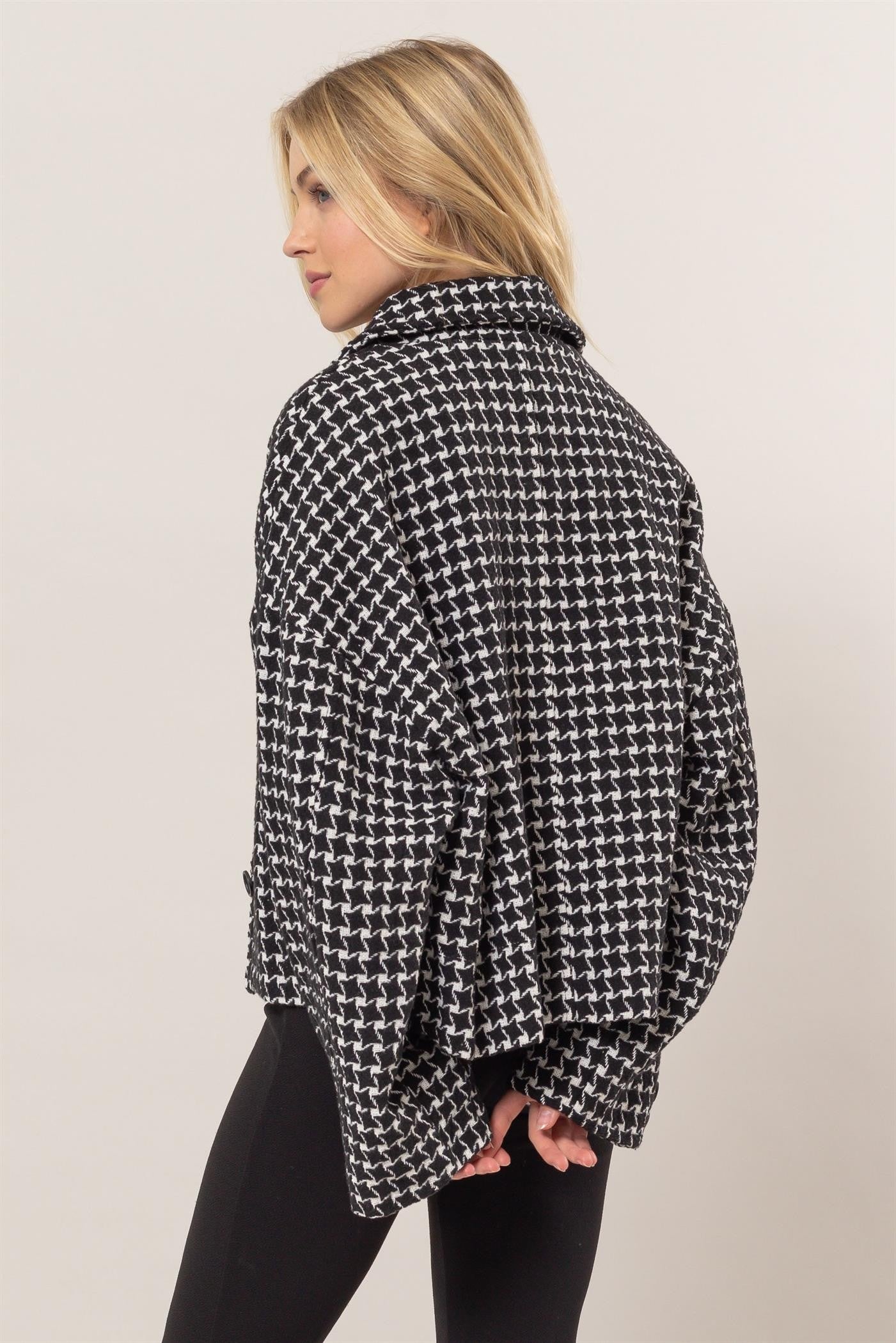 HYFVE Tweed Plaid Button Up Collared Neck Jacket - NeoKira Unlimited