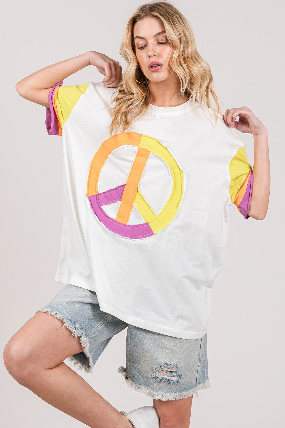 SAGE + FIG Color Block Peace Applique T-Shirt T-Shirt Trendsi   