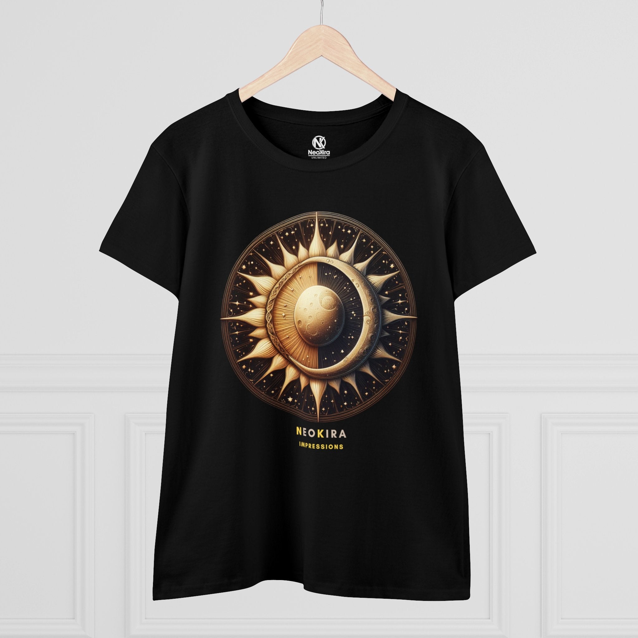 SUN AND MOON Women's Midweight Cotton Tee T-Shirt Printify   