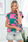 First Love Checkered Drop Shoulder Knit Top Top Trendsi   