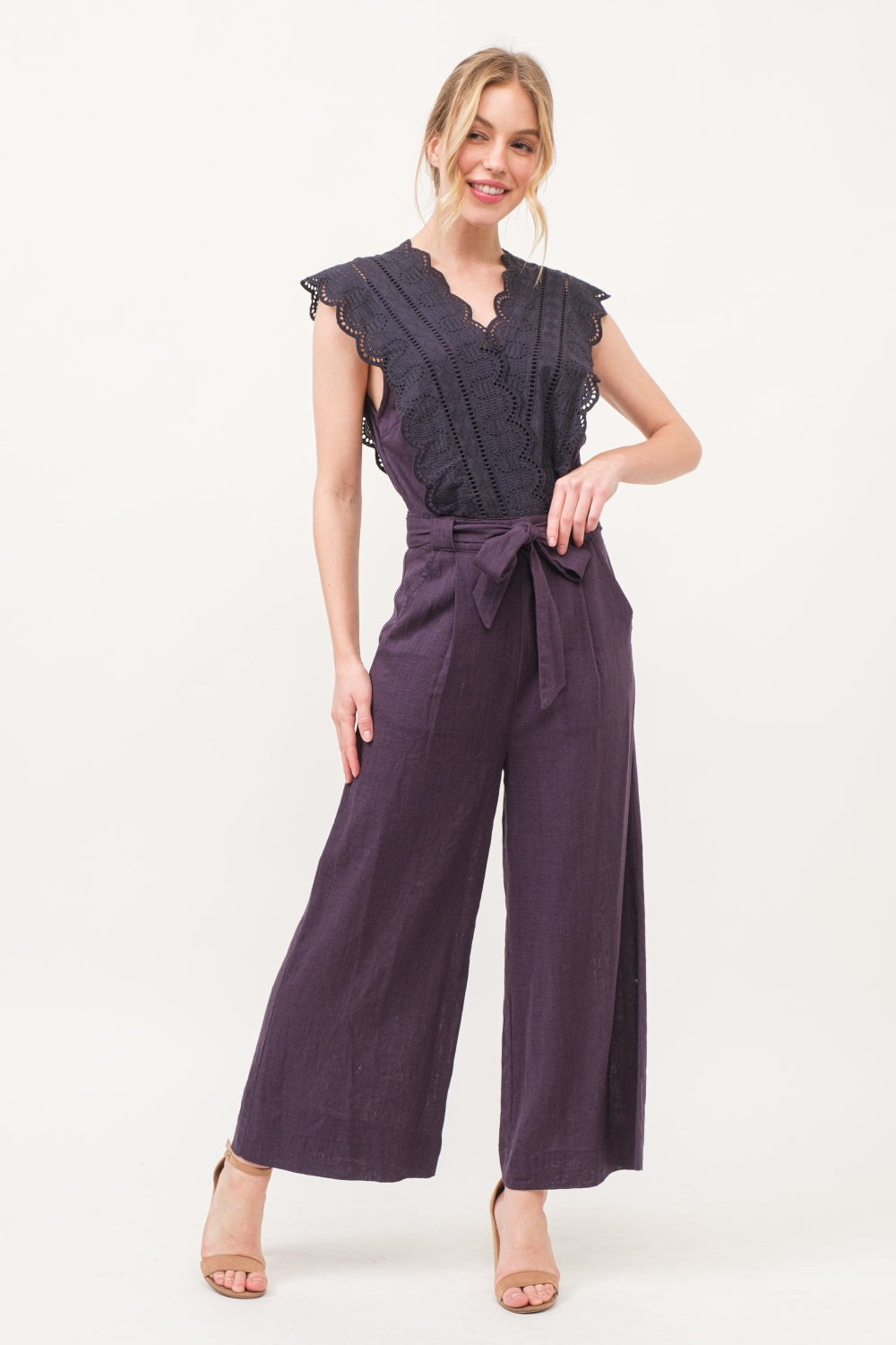And The Why Laced Surplice Tie Waist Jumpsuit - NeoKira Unlimited