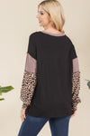 Celeste Full Size Leopard Color Block Exposed Seam T-Shirt T-Shirt Trendsi   