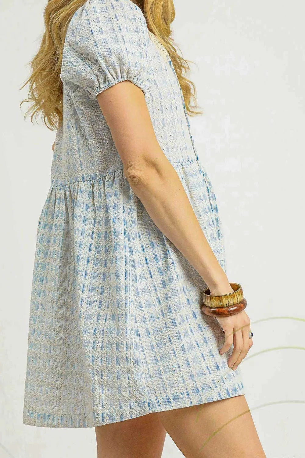 Umgee Cottagecore Lace Detail Short Puff Sleeve Mini Dress - NeoKira Unlimited