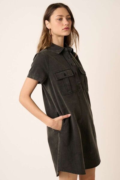 Mittoshop Button Detail Collared Neck Short Sleeve Shirt Dress - NeoKira Unlimited