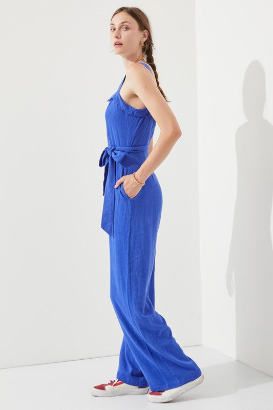 Jade By Jane Boho Luxe Square Neck Belted Jumpsuit | Linen Blend - NeoKira Unlimited