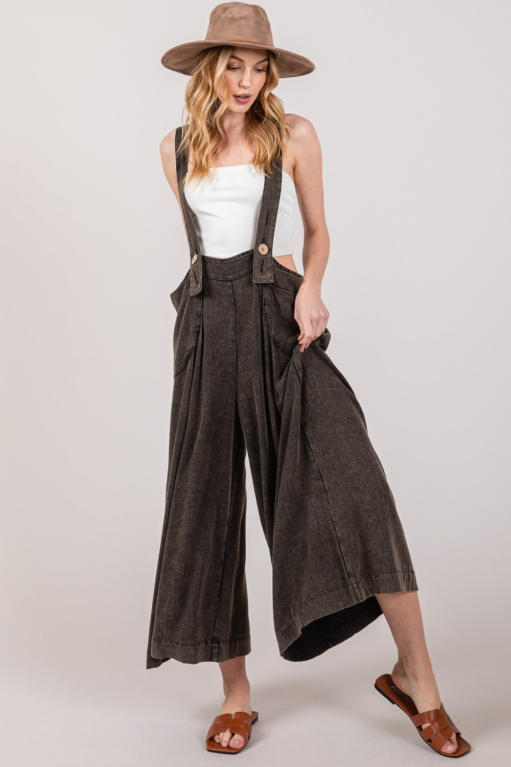 SAGE + FIG Full Size Wide Strap Wide Leg Overalls Overalls Trendsi Black S 