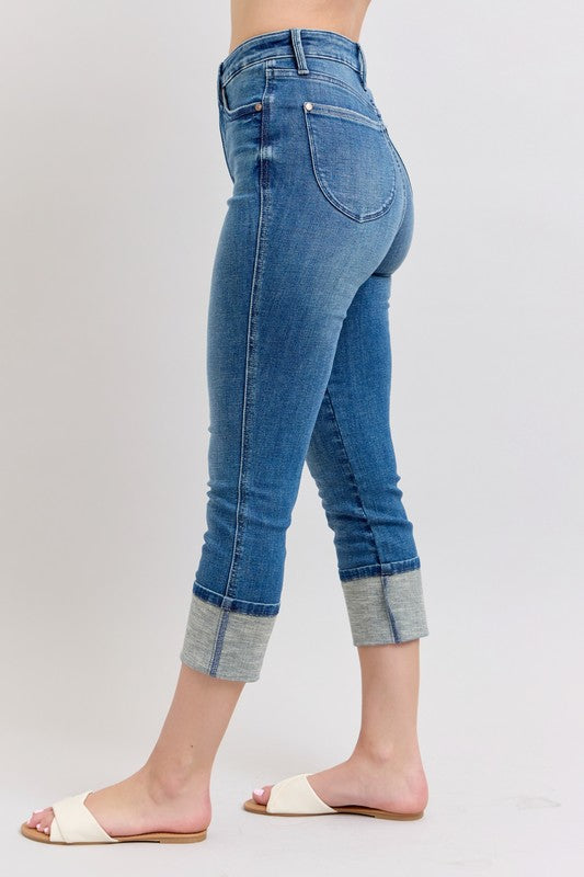 Judy Blue Full Size Skinny Cuff Capris Jeans with Pockets Plus Size - NeoKira Unlimited