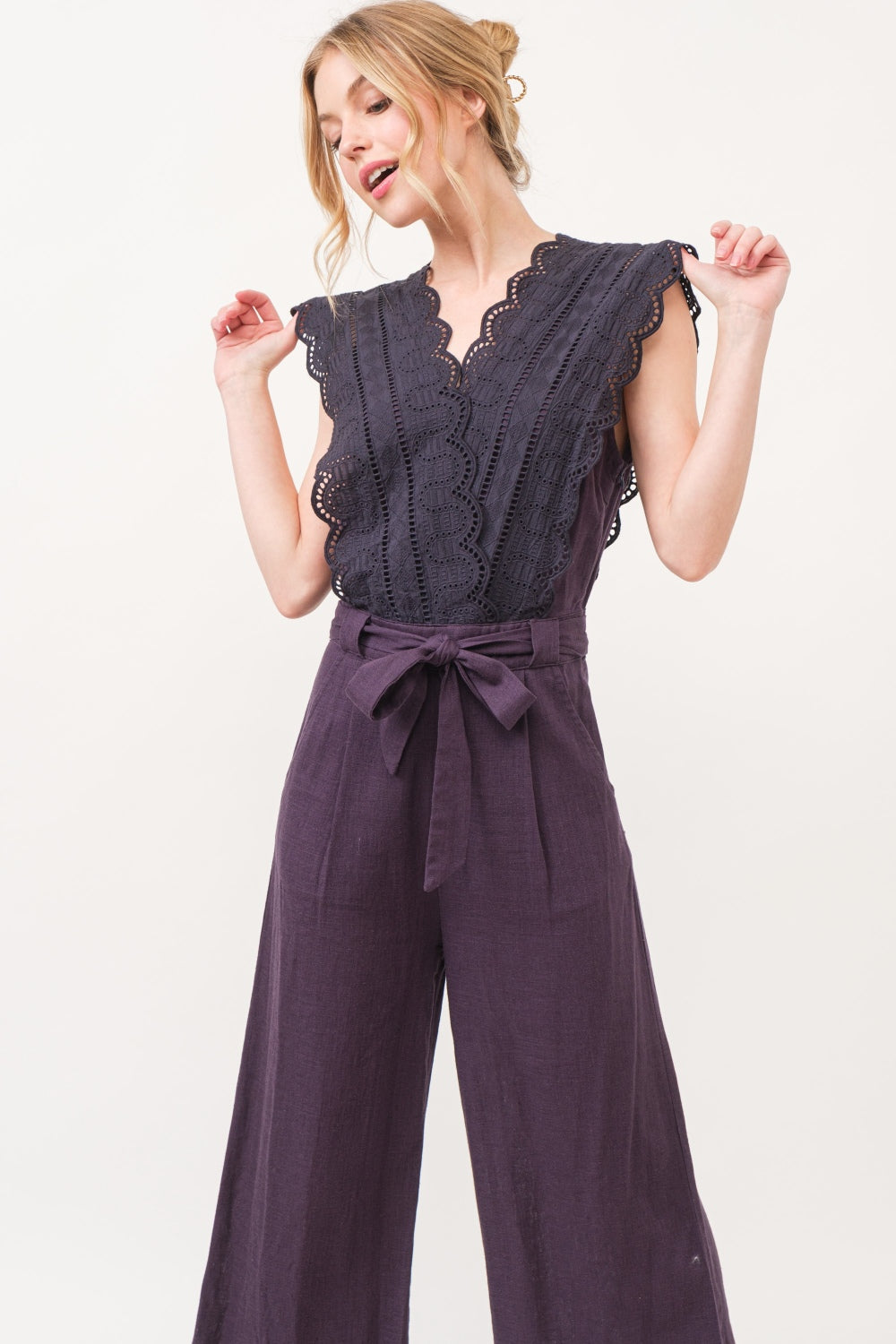 And The Why Laced Surplice Tie Waist Jumpsuit - NeoKira Unlimited