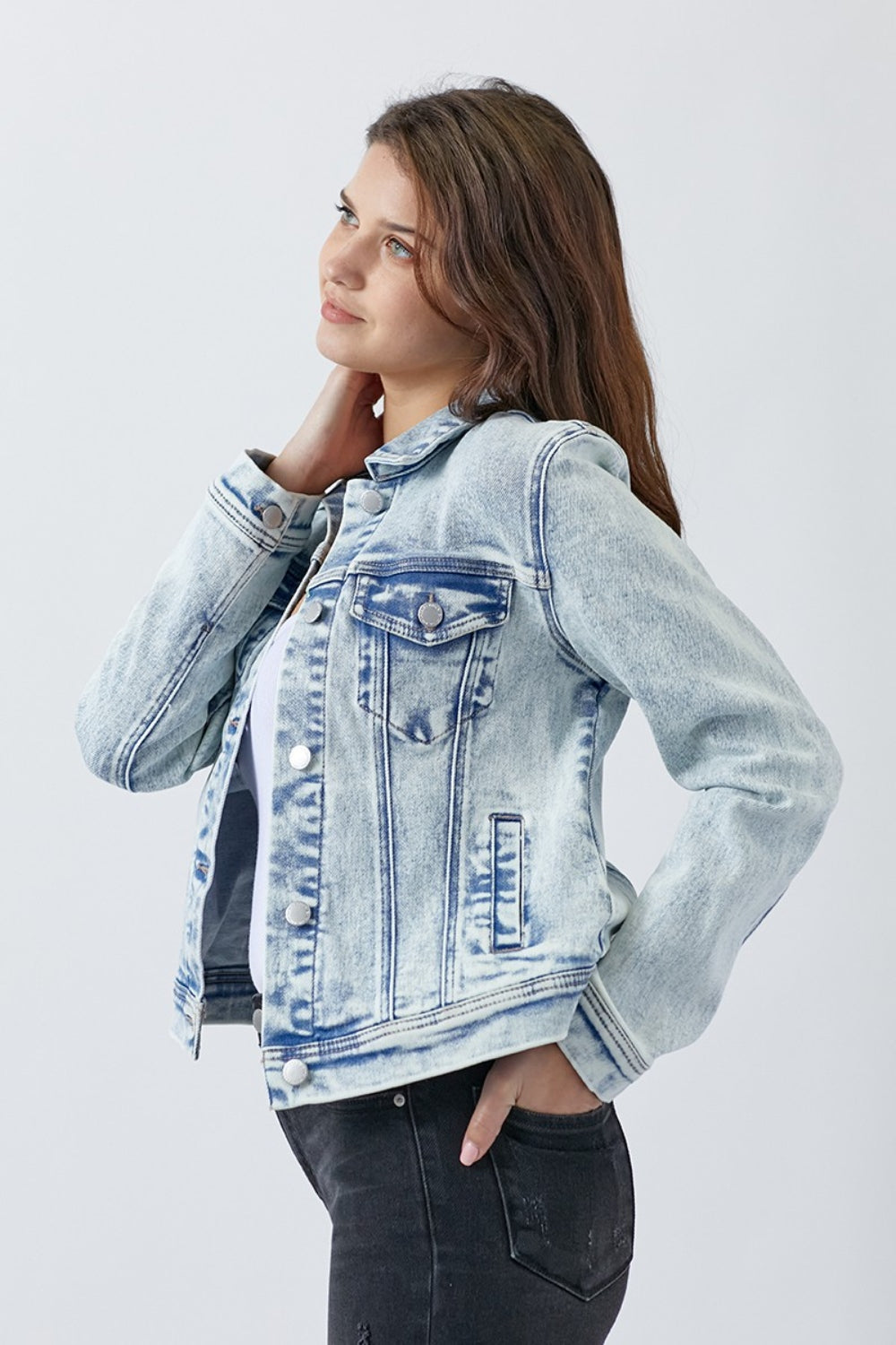 RISEN Button Up Washed Denim Jacket Jacket Trendsi   