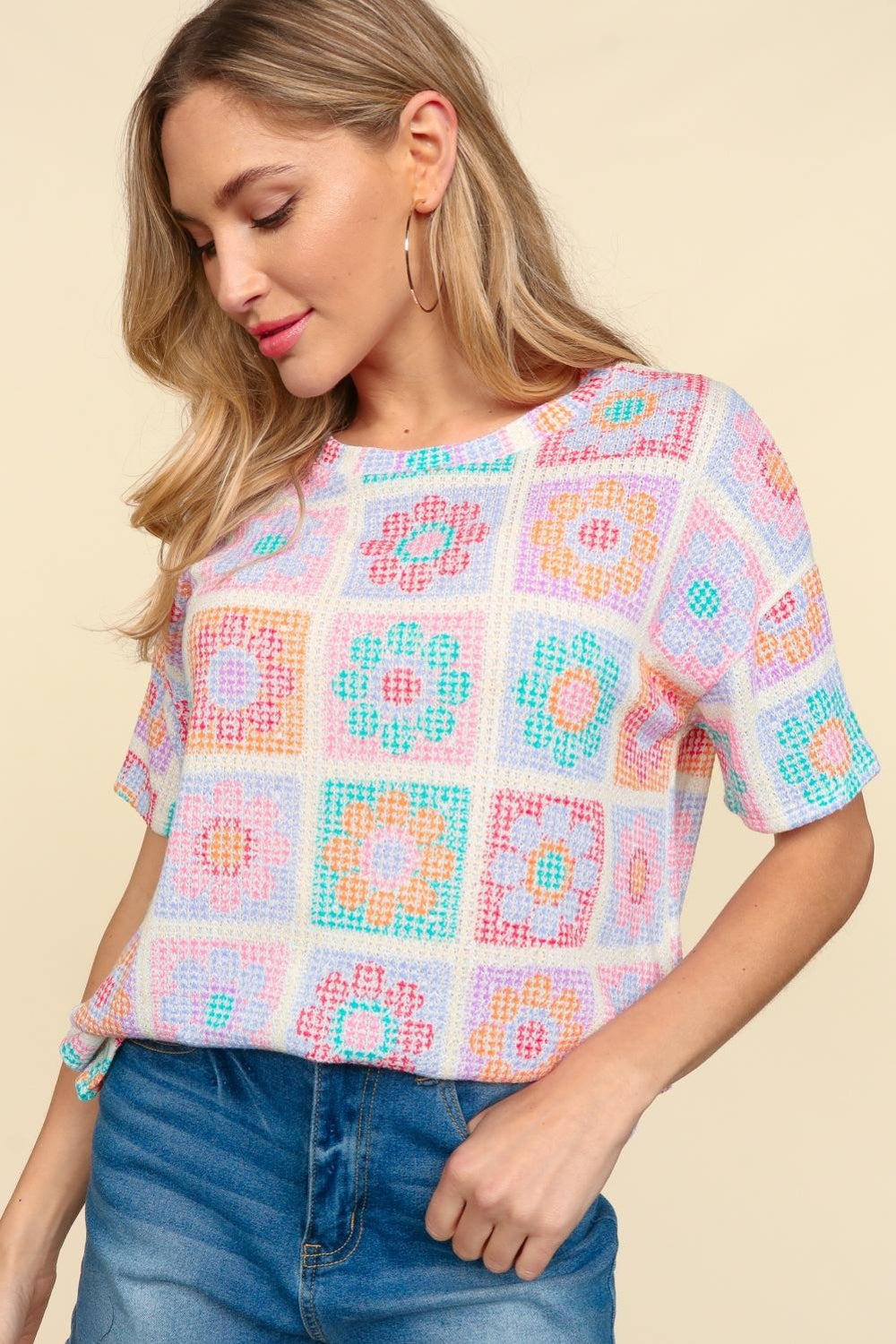 Haptics Flower Print Round Neck Short Sleeve T-Shirt - NeoKira Unlimited