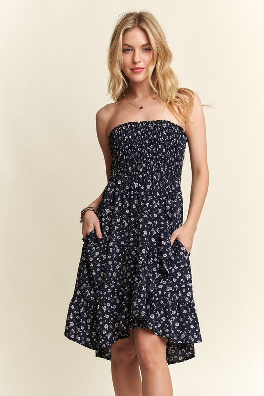 ADORA Smocked Floral Tube Dress with Pockets - NeoKira Unlimited