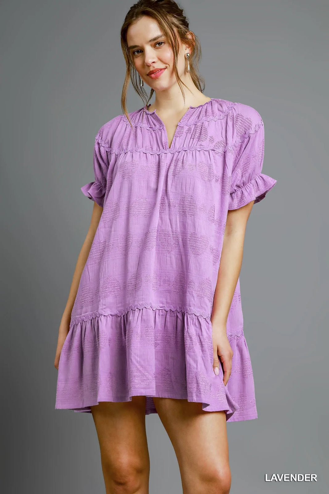 Umgee Purple Heart Print Ruffle Tiered Cotton Babydoll Dress - NeoKira Unlimited
