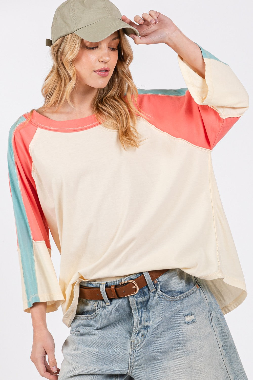 SAGE + FIG Color Block Curved Hem T-Shirt T-Shirt Trendsi Magnolia S 