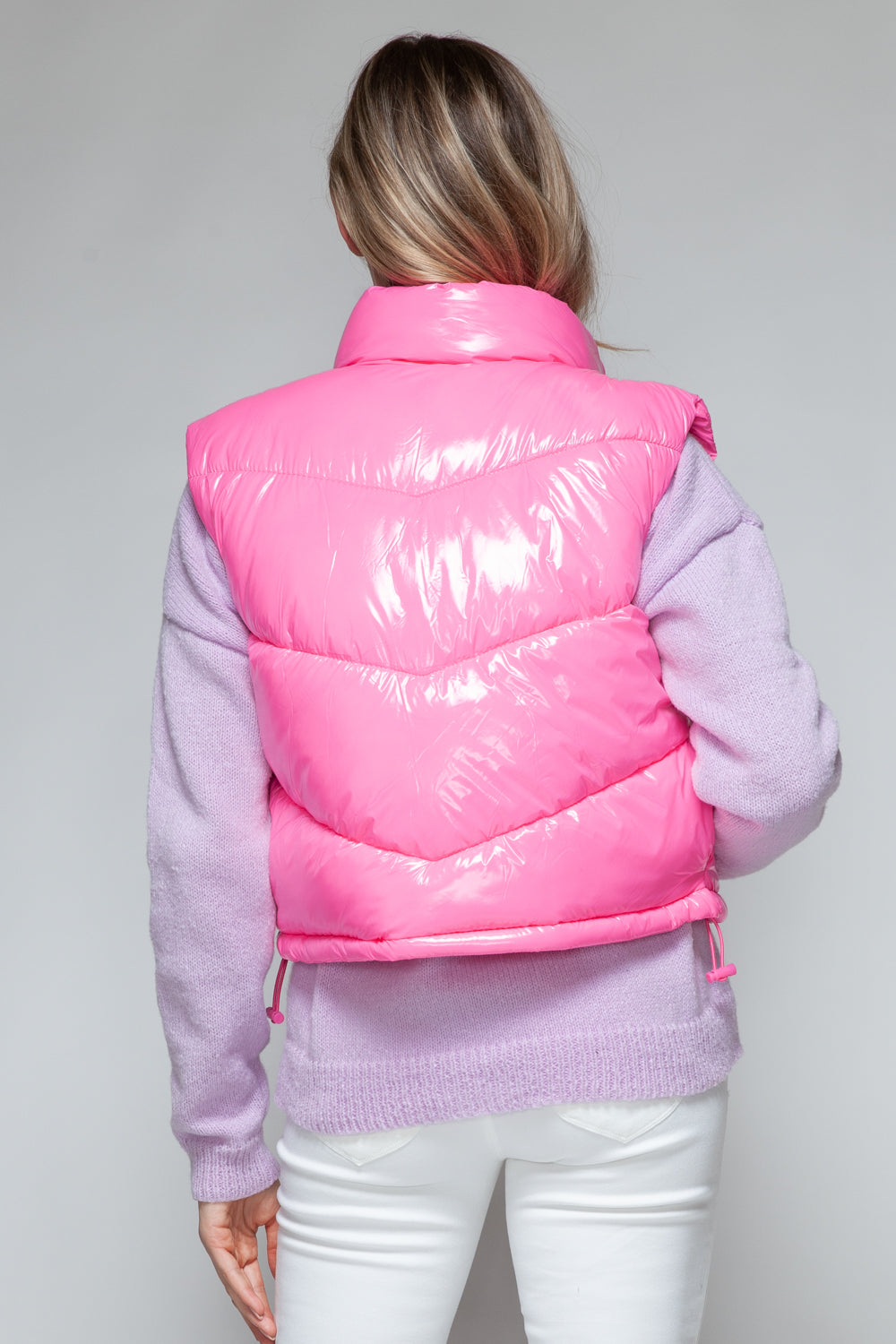 Snobbish Zip Up Turtleneck Shiny Quilted Vest - NeoKira Unlimited