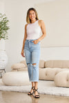 RFM Full Size Tummy Control High Waist Raw Hem Distressed Jeans Jeans Trendsi   