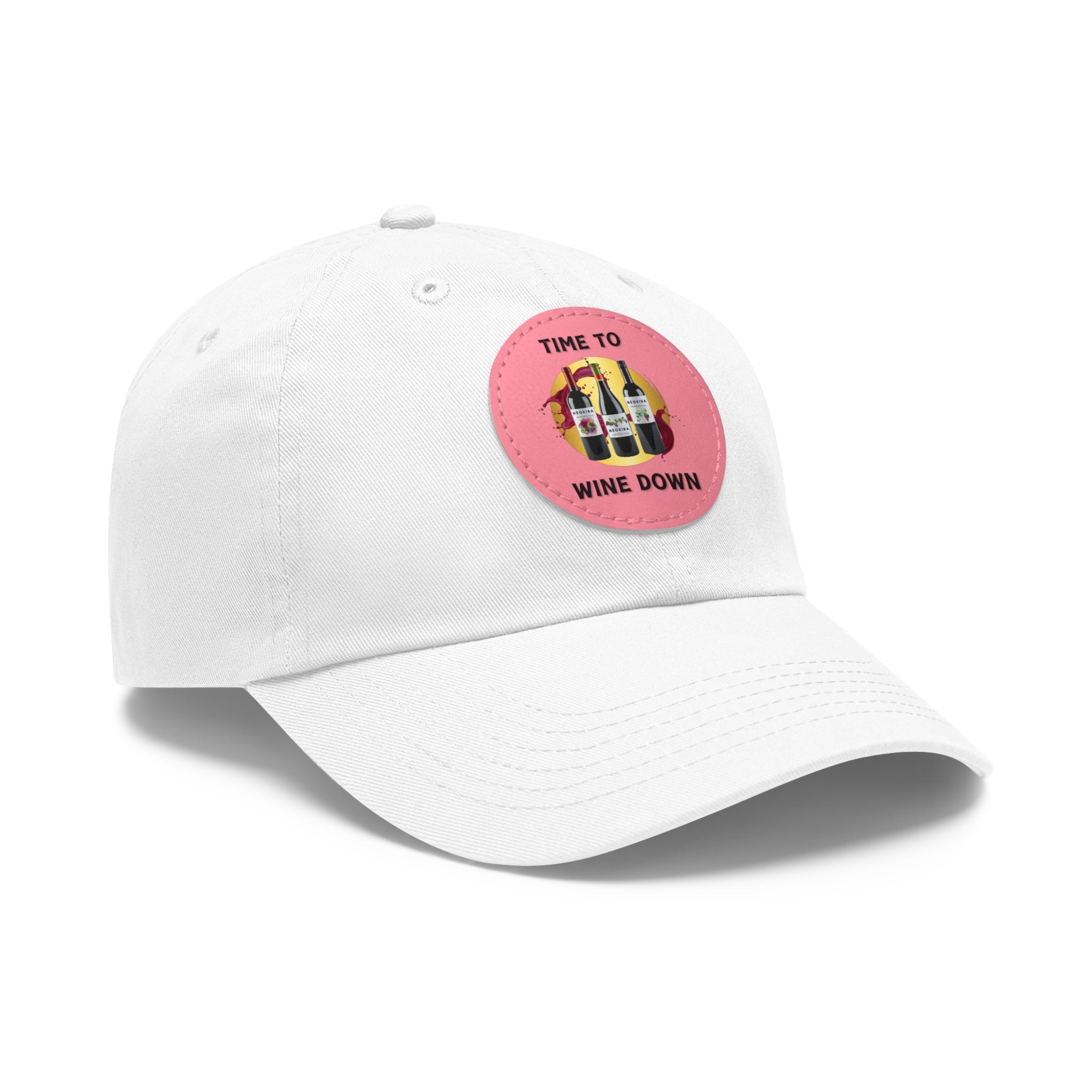 TIME TO WINE DOWN Dad Hat with Leather Patch (Round) Caps Printify   