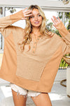 BiBi Thumb Opening Long Sleeve Top with Kangaroo Pocket Top Trendsi Taupe S 