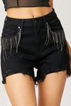 RISEN Frayed Hem Denim Shorts with Fringe Detail Pockets Denim Shorts Trendsi   