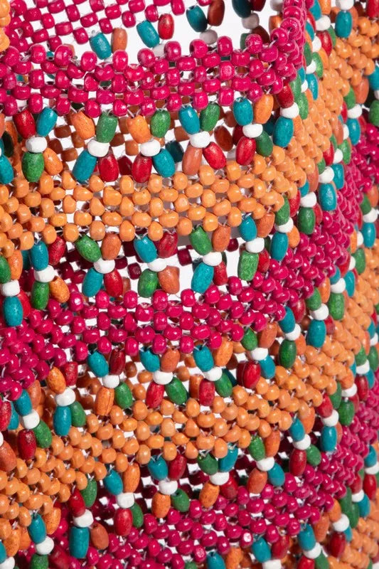 Fame Contrast Wooden Beaded Tote Bag - NeoKira Unlimited