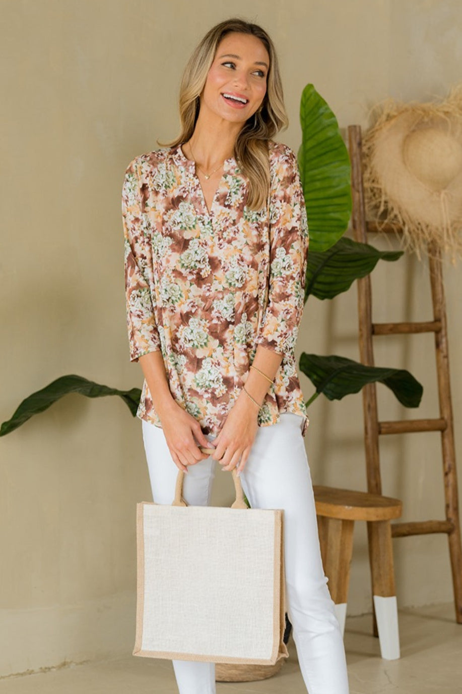 Sew In Love Full Size Wrinkle-Free Floral Notched Top - NeoKira Unlimited