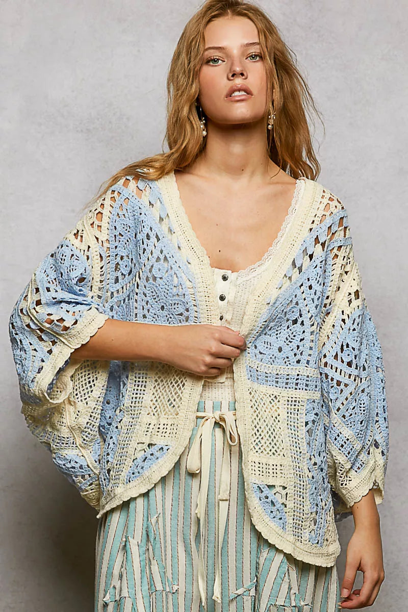 POL Open Front Crochet Cardigan with Scalloped Edge Boho Chic - NeoKira Unlimited