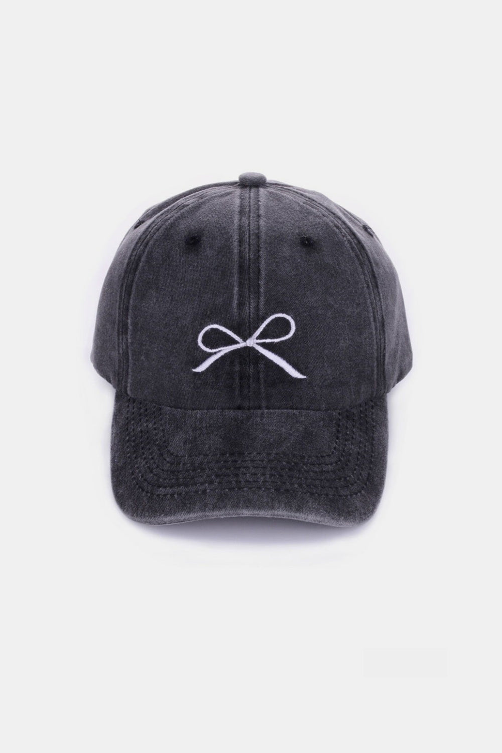 Zenana Bow Embroidered Washed Cotton Caps Caps Trendsi Black One Size 