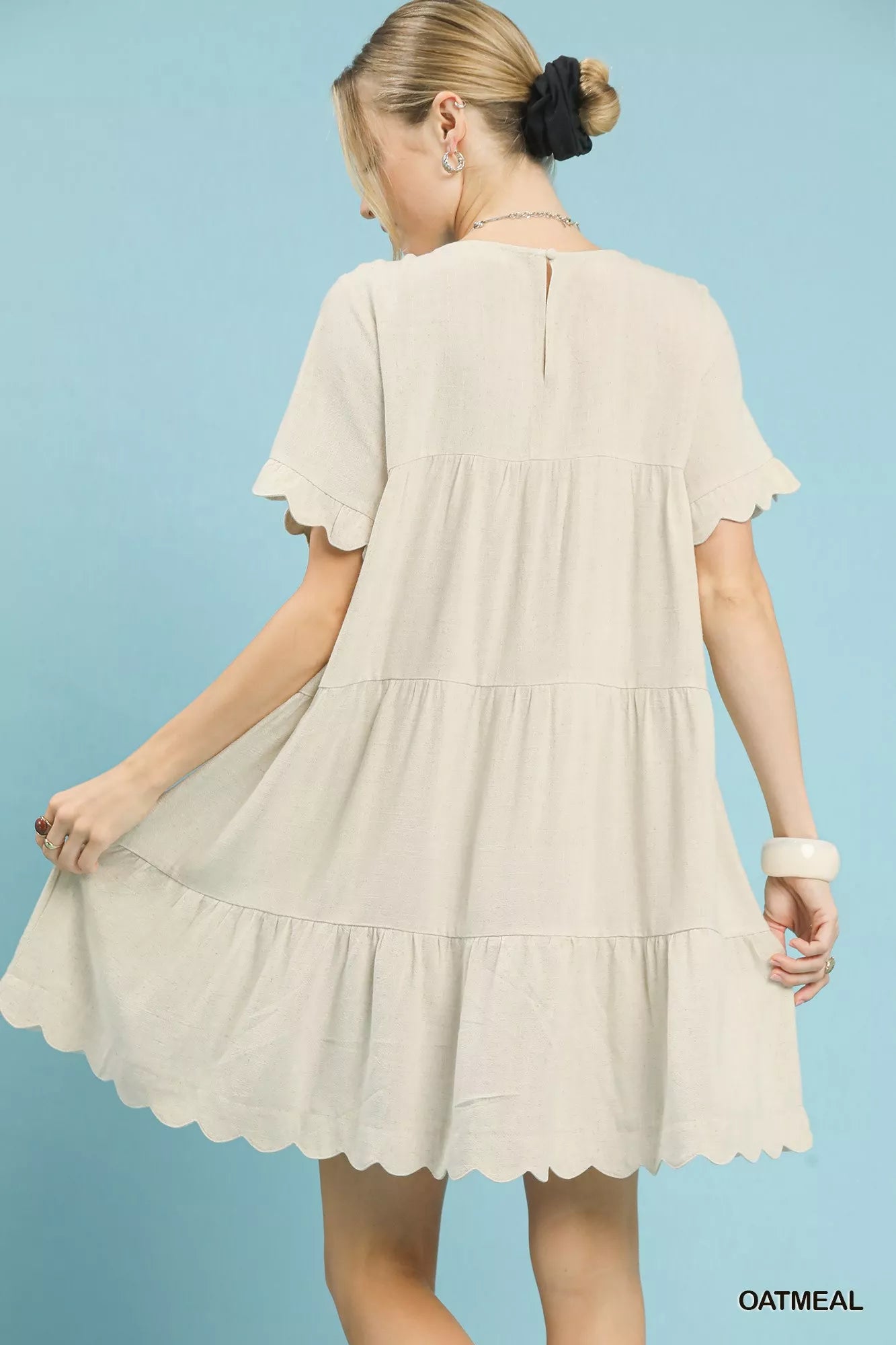 Umgee Linen Tiered Babydoll Dress with Ruffle Sleeves Boho Chic - NeoKira Unlimited