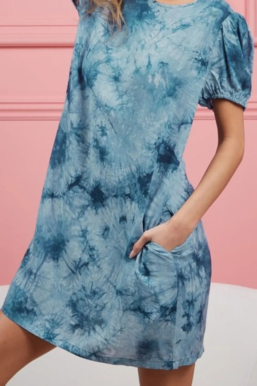 BiBi Puff Sleeve With Side Pockets Tie Dye Dress - NeoKira Unlimited