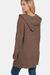 Zenana Hooded Open Front Sweater Cardigan Hooded Sweater Trendsi   