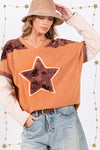 SAGE + FIG Star Patch Long Sleeve Color Block T-Shirt T-Shirt Trendsi   