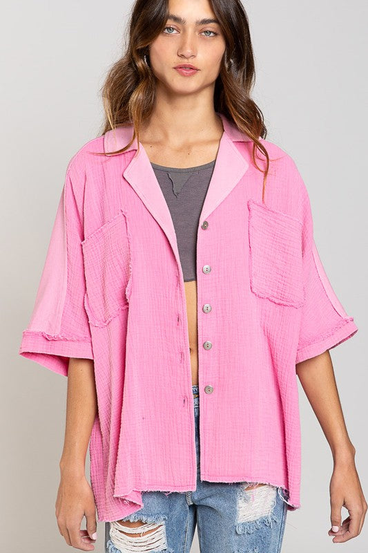 POL Relaxed Fitted Shirt Shirt POL BUBBLEGUM PINK S 